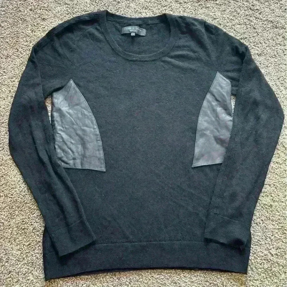 Rag & Bone Long Sleeve Wool Sweater Leather Cutouts Size Medium Black - Picture 1 of 4